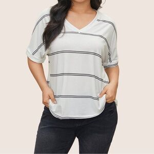 BloomChic Striped Contrast Dolman Sleeve T-Shirt White Size 22/24 NWT